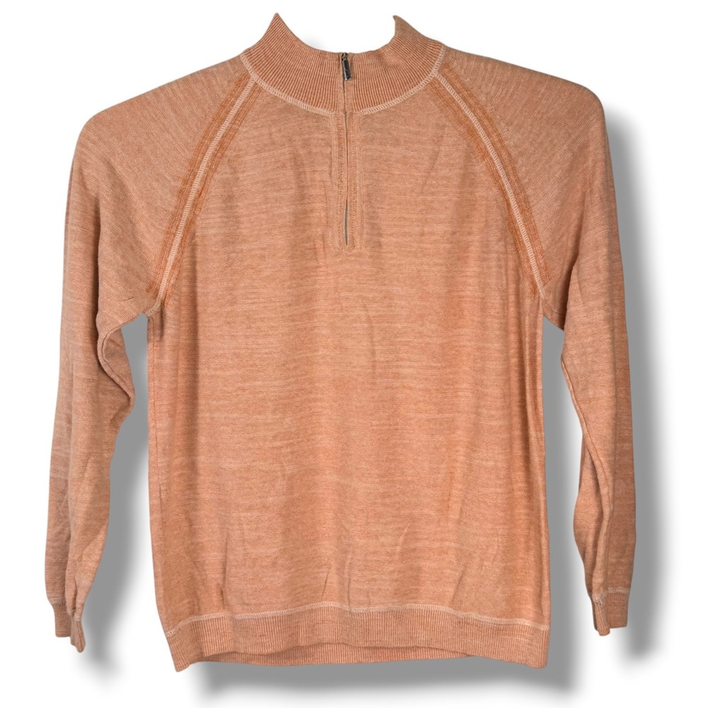 Tommy Bahama Quarter Zip Linen Sweater Men XL Peach Pink Surfside Pullover Beach